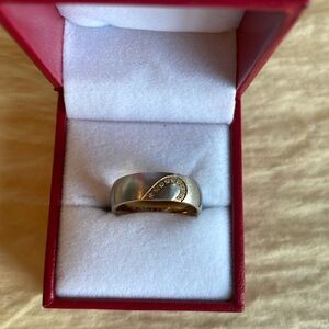 Silver and pink rose half a heart ring